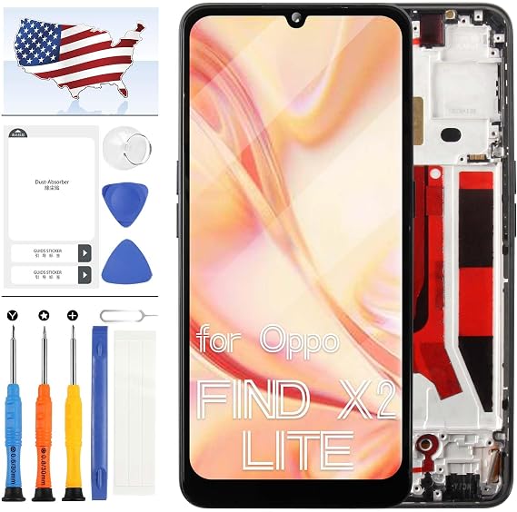 LCD Screen Replacement for Oppo Find X2 Lite CPH2005 Replacement Screen for Find X2 Lite LCD Display Touch Digitizer Assembly with Tools (TFT Black with Frame)