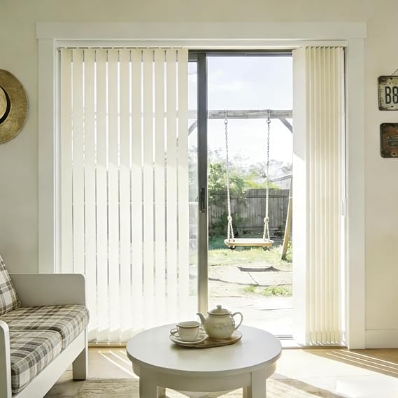 Cordless Vertical Blinds, Room Darkening Fabric Window Blind, UV Protection Polyester Fabric Vertical Shades for Sliding Glass Doors, Patio Doors, Windows for Home or Office, Ivory White