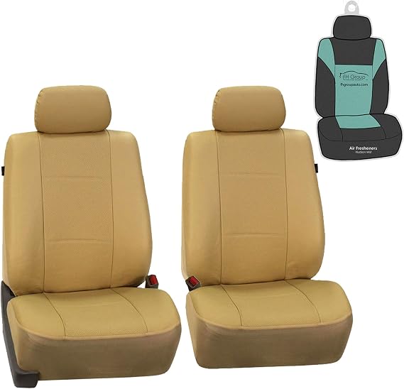 FH Group Automotive Car Seat Cover Deluxe Leatherette Front Pair Set Seat Covers Airbag Compatible Easy to Install with Air Freshener - Universal Fit for Cars Trucks and SUVs (Beige) PU007102