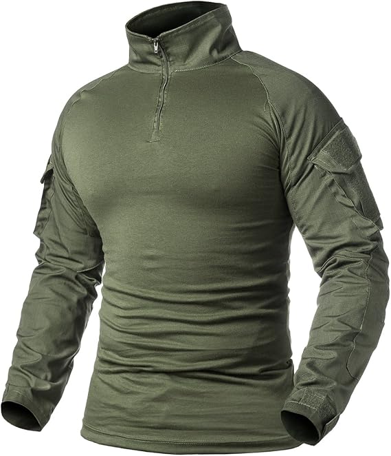 ReFire Gear Men's Military Tactical Army Combat Long Sleeve Shirt Slim Fit Camo T-Shirt with 1/4 Zipper