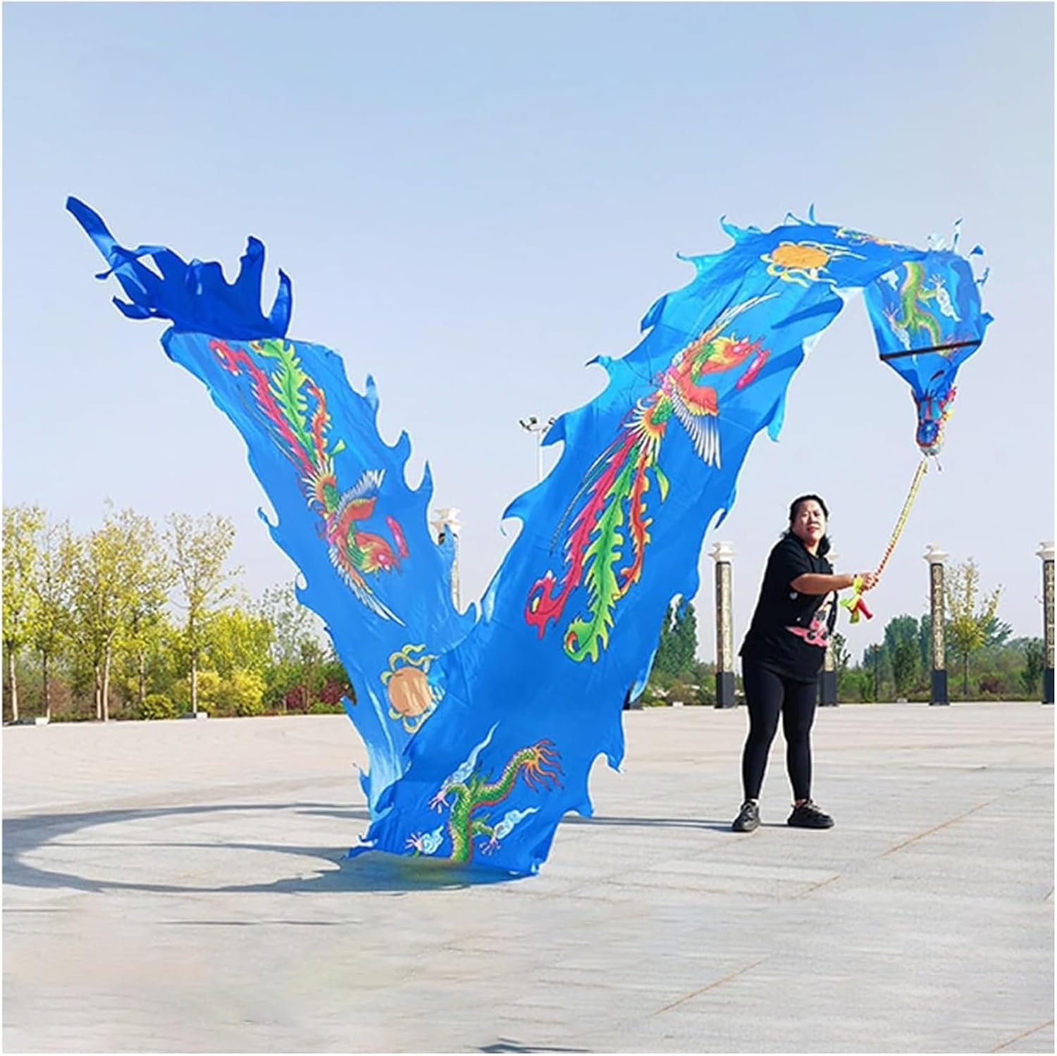 Dragon Poi Outdoor,Silk Dragon Poi, Dragon Poi Silk Ribbon Dancer with Dragon Phoenix Pattern Washable Gymnastics Dragon Poi Kite Streamers