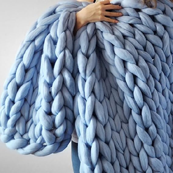 Handmade Chunky Knit Blanket Throw,Soft/Warmth Throw Blanket, Bedroom Decor Pet Bed Chair Blanket, for Sleep, Stress Or Home Decor, Rest and Relax, Tight Braided Knit Blanket for Sofa Or Bed