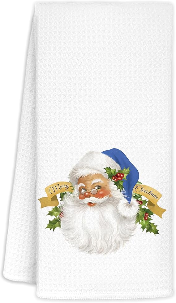 Blue Santa Decorative Hand Towels for Bathroom, Christmas Kitchen Towels, Christmas Dish Towels for Kitchen, Christmas Kitchen Bathroom Decor, 16x24 Inches