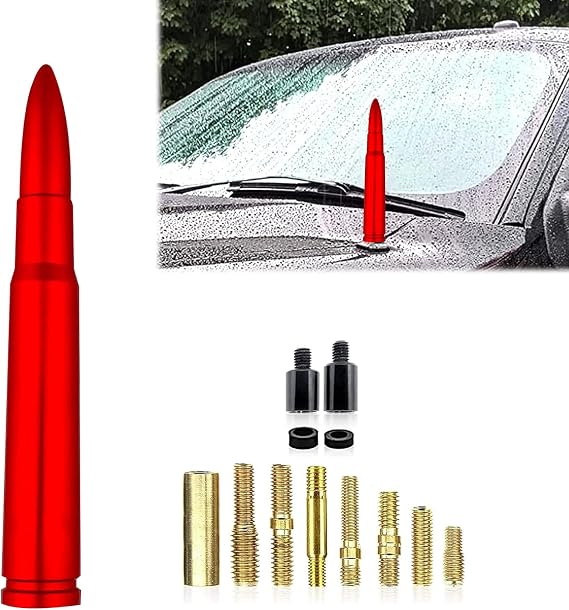 ijuicy 1 PC Car Bullet Antenna, 50 Cal Bullet Antenna, Antenna Topper Replacement, Heavy Duty Pickup Truck Accessories, Fit for GM Chevy Silverado 1500 2500 3500 HD GMC Sierra 1500 2500 3500 (Red)
