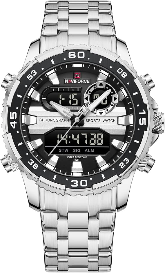 NAVIFORCE Watch Men Luxury Stainless Steel Analog Digital Quartz Waterproof Watches Fashion Business Chronograph Military Multifunctional Wristwatches