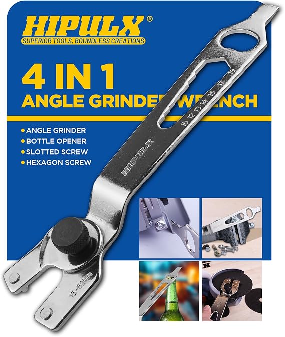 4-in-1 Angle Grinder Wrench | Multi-Function Pin Spanner | Adjustable 9/16"-2 1/16" | Hexagonal Nut Tool with Bottle Opener | A3 Steel Nickel-Plated