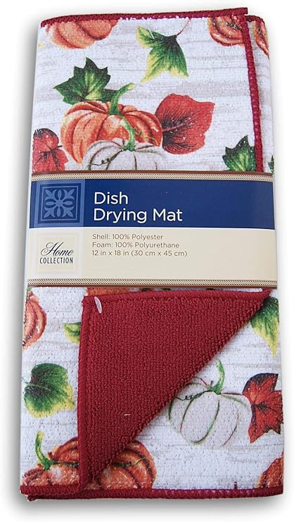 Home Collection Autumn Pumpkin Patterned Dish Drying Mat - 12x18 Inches
