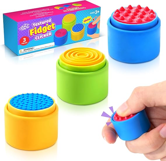 Sensory Fidget Toys for Kids Adults: 3 Pack Textured Fidget Clickers for Stress Relief, Sensory Toys for Autism ADHD Kids Calming, Button Fidget Toys for Office, Classroom, Boys Girls Gifts