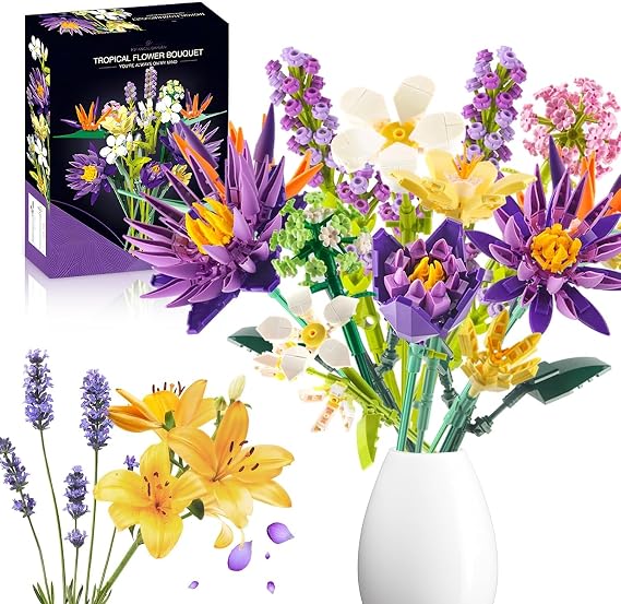 Flower Bouquet Building Set, Mother's Day Creative DIY Flower Bouquet Set, 891PCS Birds of Paradise and Water Lily Bouquet Building Sets for Home Office Decor for Adults, Gift for Valentine's Day