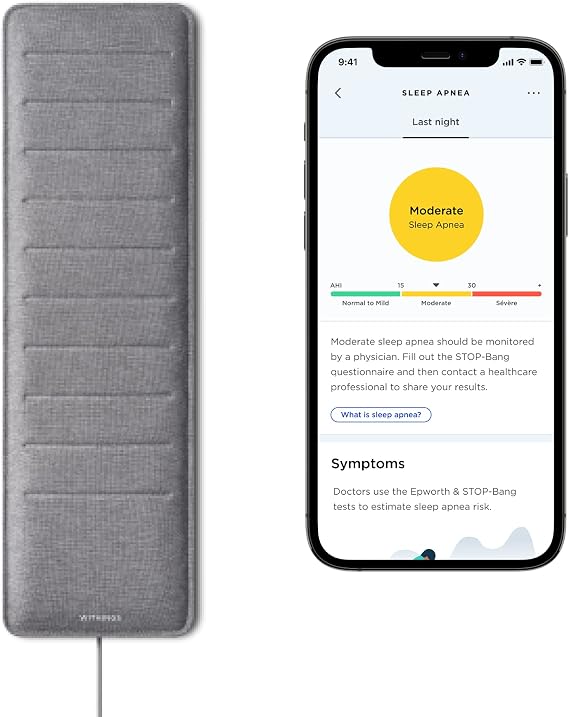 WITHINGS Sleep Analyzer, Clinically Validated Sleep Apnea Device and Under-Mattress Sleep Tracker, Monitoring Device, Wifi & Bluetooth, Compatible with Apple & Google Health