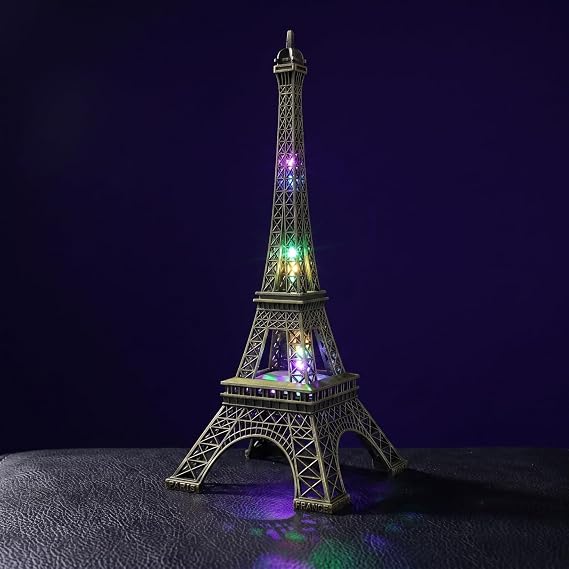 DOITOOL LED Eiffel Tower Light up Ornament 9.65in Metal Desk Lamp Cut out Illuminated Eiffel Tower Decorative Nightlight for Bedroom and Home Office Presents Souvenir, Olive Green