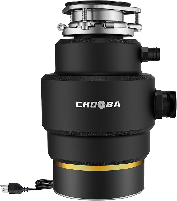 Garbage Disposal 3/4 HP, Continuous Feed Food Waste Disposer for Kitchen, Quiet Garbage Disposals with Power Cord, Garbage Grinder for Sink, DC Motor, Matte Black & Gold