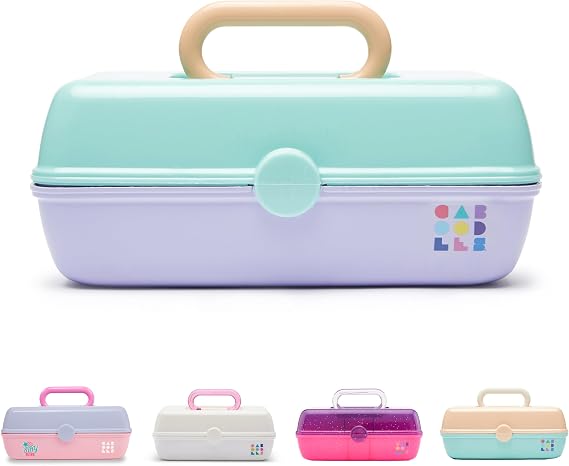 Caboodles Pretty in Petite Makeup Box, Two-Tone Seafoam on Lavender, Hard Plastic Organizer Box, 2 Swivel Trays, Fashion Mirror, Secure Latch for Safe Travel
