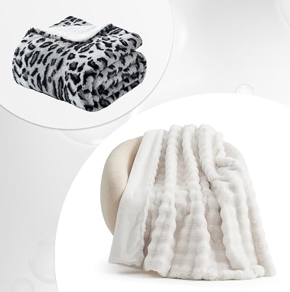 Cozy Bliss Bubble Faux Fur Throw and Leopard Print Faux Fur Throw