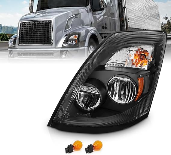 AmeriLite Driver Side for Volvo 2004-2018 VNL & 2015-2018 VNX Black [6000K Extreme LED High Low Beam] Replacement Headlights
