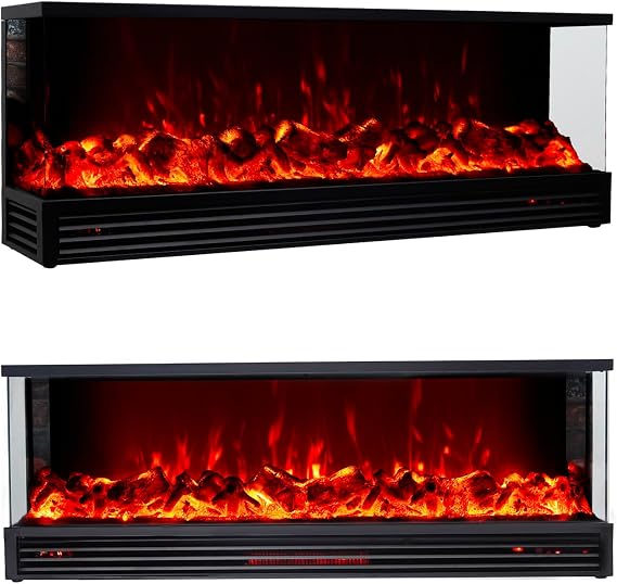 60 Inch Smart 1-2-3 Sided Electric Fireplace Inserts - Built-in - App/Remote Control - 750W/1500W Heating - 16 Realistic Flames - Wood Burning Sound - 10H Timer