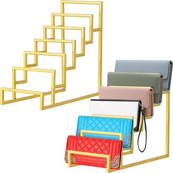 DoubleFill 2 Pack Purse Organizer for Closet 6 Layer Gold Display Stand
