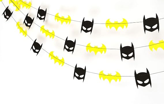 Btman Party Garland, 36 Pcs Superhero Themed Banner for Boys Birthday, Comic Book Party Decorations Justice League Room Decor, Reusable Hanging Banner for Wall or Table