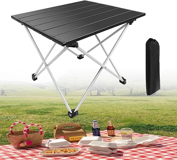 Portable Camping Table, Lightweight Folding Beach Table with Aluminum Table Top and Carry Bag, Outdoor Dining Table Compact Roll Up Table, Prefect for Outdoor, BBQ, Picnic, Cooking, Hiking, Fishing