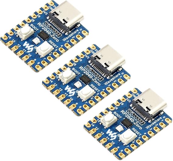 Waveshare RP2040-Zero High-Performance Pico-Like MCU Board Based On Raspberry Pi Microcontroller RP2040 Castellated Module Allows Soldering Direct to Carrier Boards-3pcs