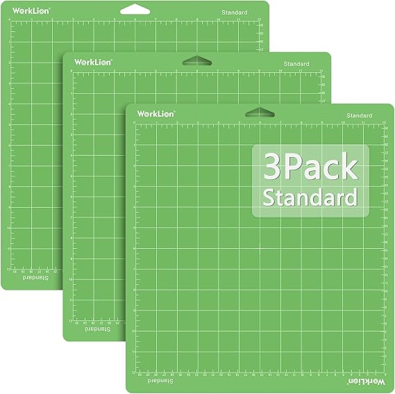 WORKLION 12x12 Standard Cutting Mat(3Pack) Compatible With Explore One/Air/Air 2/Maker Standard Adhesive Sticky Green Quilting Cricket Replacement Vinyl Cutting Mat