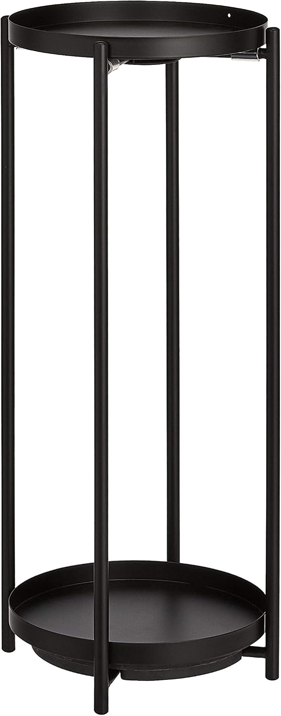 Amazon Basics Two-Tier Indoor Outdoor Metal Round Plant Stand for Multiple Plants, Rustproof Flower Holder with Plant Shelf, Black