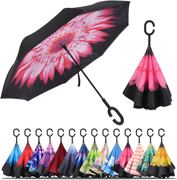 LLanxiry Inverted Umbrella, Windproof Vented Reverse Umbrellas for Rain