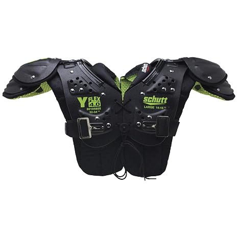 Schutt Sports Y-Flex 4.0 All-Purpose Youth Football Shoulder Pads, 2XS, Black/Neon Green (801058010657)