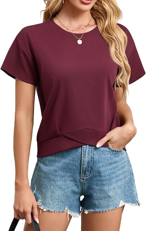 Poplab Women's Short Sleeve Cropped T Shirts Casual Boxy Workout Crop Tops Summer Loose Fit Solid Basic Tees