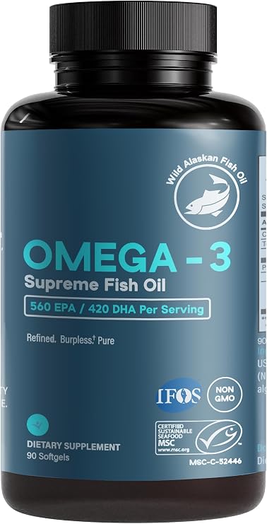 Omega-3 Supreme Fish Oil 1400 mg. MSC Certified +75% Omega-3s 1050 mg, 644/336, NO Fish-Burps & Improved Absorption | Molecular Distilled, Mercury/PCB/Toxin Tested (90 Count (S))