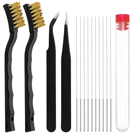 KITANIS 3D yazıcı başlığı temizleme seti, fırçalı, 10 adet 0,4 mm temizleme iğnesi, 2 tip sofistike cımbız ve 2 adet Cooper ve paslanmaz tel temizleme fırçası