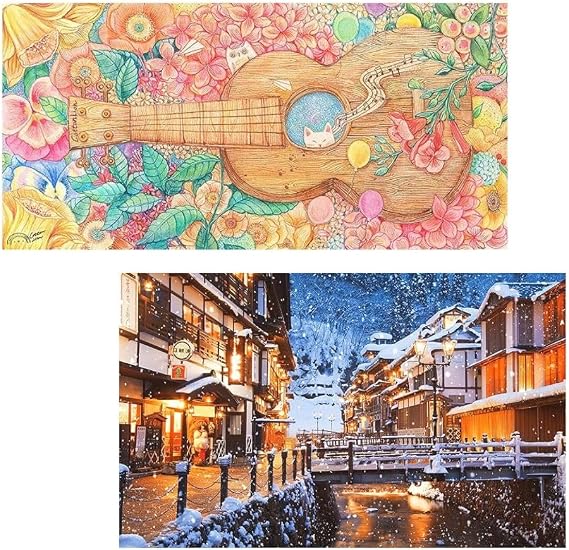 Pintoo - Two Plastic Jigsaw Puzzles Bundle - 800 Piece - Cotton Lion - Spring Concerto and 1000 Piece - Ginzan Onsen Hot Spring, Japan [H2328+H2682]