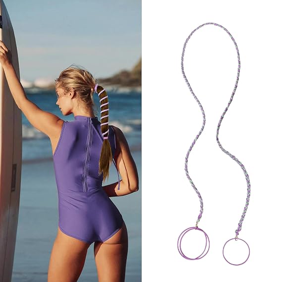 Spiral Hair Tie for Sports Tangle-free Ponytail Holders Elastic Braided Hair Ties for Gym Swimming, 35 inch, Purple/green