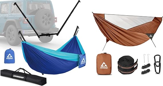 Hitch Mount Hammock Stand & Orange Camping Hammock with Mosquito Net