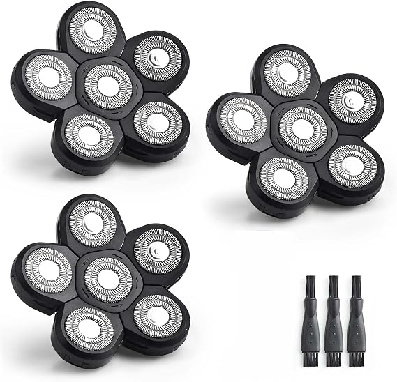 3PCS 6 Heads Electric Razor Blades Refills, Heads Electric Shaver Replacement Heads, Stainless Steel Replacement Blades for Electric Rotary Head Hair Shaver, Black