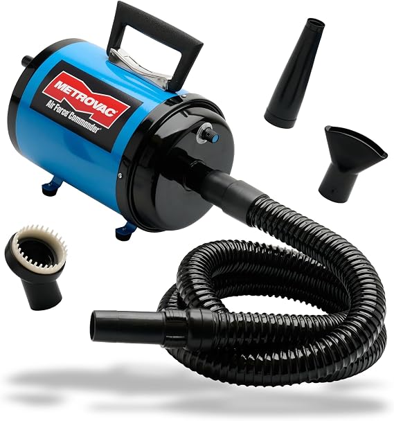 METROVAC Air Force Commander AFTD-3VB Blue Dog Hair Dryer & Pet Dryer, High Velocity Dog Dryer, 220V/240V