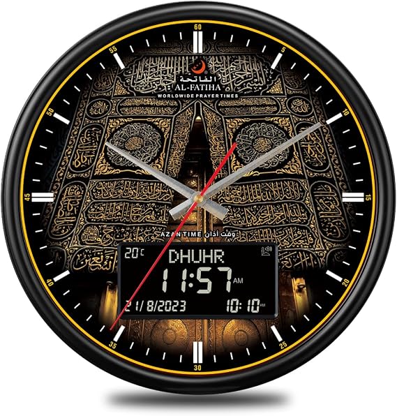 Azan Clock Muslim Prayer Clock Athan Wall Clock Digital Azan Clock for Home/Office/Mosque (Black)