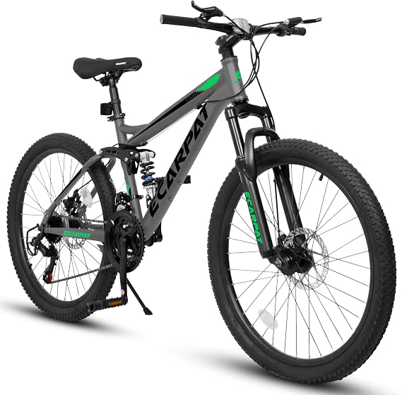 Mountain Bike 26 "/ 24", 21-Speed Full Suspension Mens Womens Trail Commuter City Mountain Bike, Carbon Steel Frame,Disc Brake,Commuter Bike,for for Teenagers Girls,Boys City Bicycle