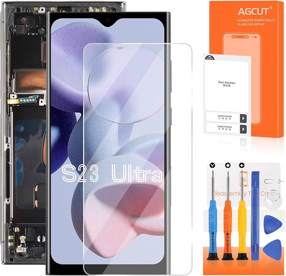 OLED for Samsung Galaxy S23 Ultra Screen Replacement for Display Samsung S23 Ultra LCD SM-S918B SM-S918U LCD Digitizer Touch Screen Assembly Black with Frame (US Version,Support Fingerprint)