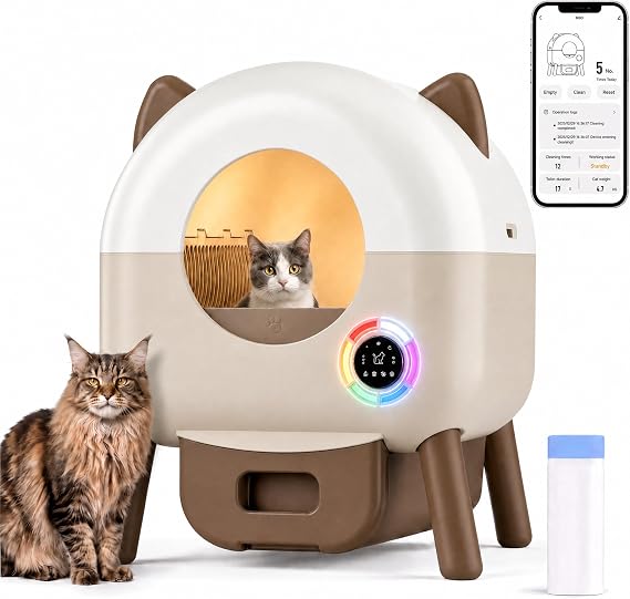 Self Cleaning Cat Litter Tray, 89L Automatic Cat Litter Tray XXL with App Control, 15 Days Scoop-Free, Odor Control, Safety Sensor, Anti-Pinch, Mood Lighting, Automatic Litter Box for Multiple Cats