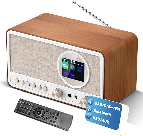 DAB DAB+ FM Digital Radio with Bluetooth and Dual Alarm Clock | Portable Vintage Radio Retro Bluetooth Speaker with USB/AUX, Headphone Jack, Sleep Timer, Remote Control, 30 Presets