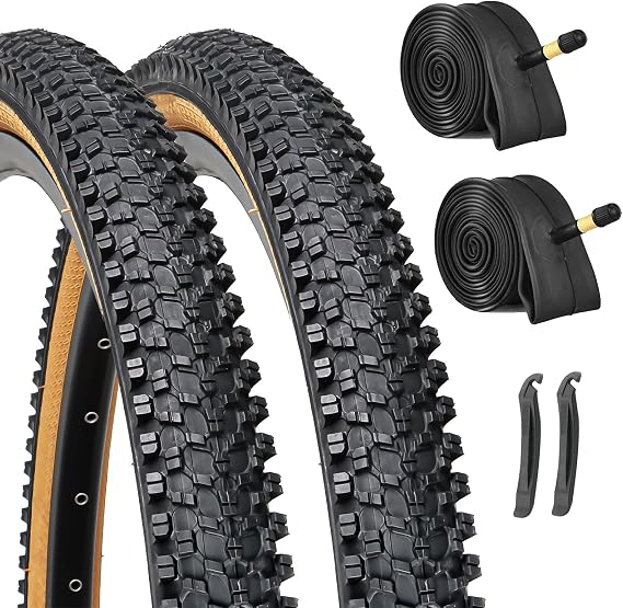 Hycline 2-Pack Mountain Bike Tires Set: 20/24/26/27.5-inch Folding Replacement High-Performance Wear-Resistant Bicycle Tires and Pair Inner Tubes with Tire Levers for MTB Off-Road Bike