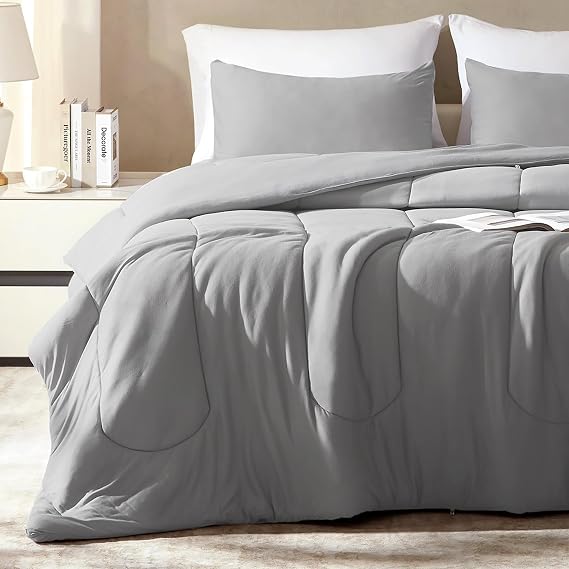 SLEEP ZONE Breathable Comforter Set, Super Soft Bedding for All Seasons, Easy Care Bedding for Hot Sleepers with 1 Reversible Comforter and 1 Pillow Sham (Gull Grey, Twin/Twin XL)
