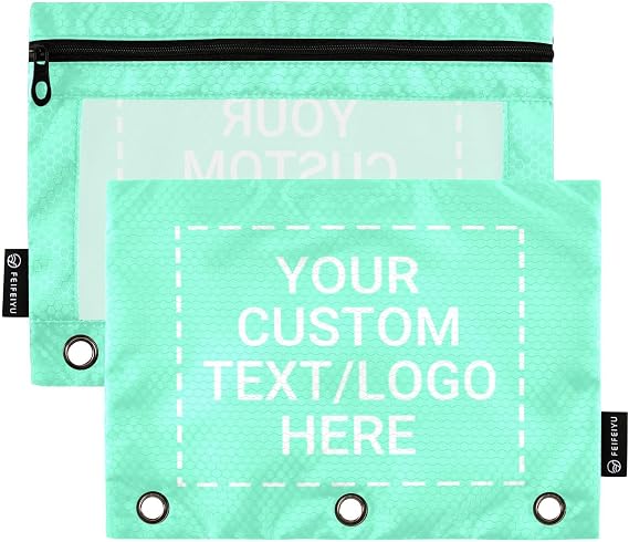 Personalized Binder Pouches Aquamarine Custom Pencil Pouch for 3 Ring Binder 2 Pack Clear Pencil Bag with Zipper for Office School Supplies