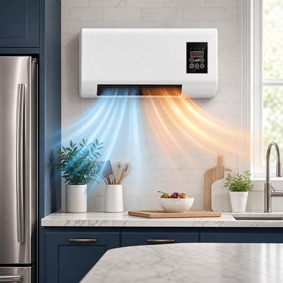 Wall Mounted Air Conditioner 2 in 1 Mini AC Unit Cooling and Heating System, 110V Portable Ductless Fan and Space Heater Combo, Quiet Smart Climate Control for Bedroom RV(White)