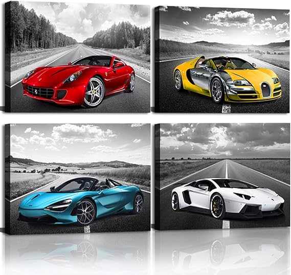 Black and White Wall Art Car Poster Decor Framed Car Art for Man Boys Bedroom Decor Sports Posters Office Room Decor Gift for Teen Boys Large Wall Art Ready to Hang