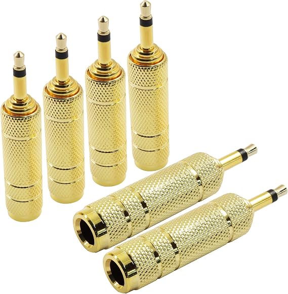 6 Pack 3.5mm (1/8") Male to 6.35mm (1/4") Female Stereo Audio Adapters, Premium Pure Copper Headphone Jack Converters for Studio Equipment & Musical Instruments