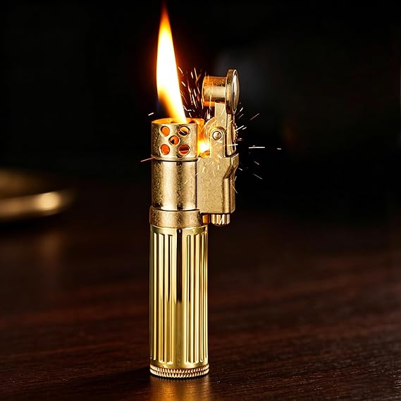 Vintage Kerosene Soft Flame Lighter Fluid Refillable, Cool Trench Lighters, Unique Old Lighters, Novelty Metal Lighter, Gifts for Men, Birthday, Fathers Day, Valentines Day (Gold, Fuel Not Included)