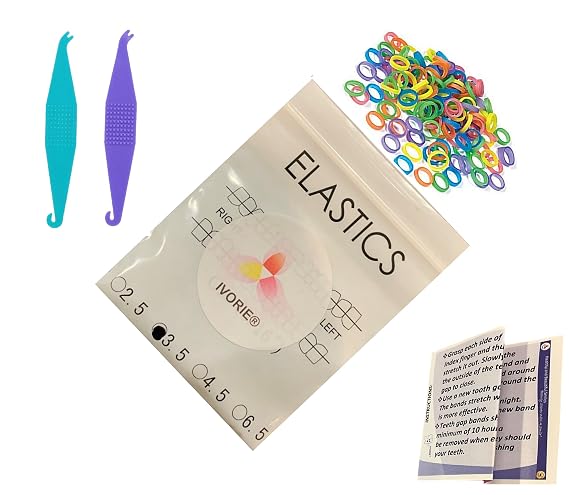 Dental Ortho Elastic Rubber Bands Mixed Colors 100 Pack Teeth Gap Closing (1/8" X-Heavy 6.5oz)