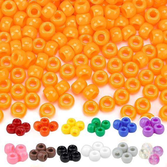 Dowsabel Orange Pony Beads Bulk 1000 Pcs 6x9mm, Large Hole Kandi Hair Beads for Braids Bracelets, DIY Friendship Bracelets Necklaces Jewelry Making Crafts and Gifts